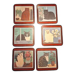 RARE VINTAGE PIMPERNEL ENGLAND SET OF SIX CAT COASTERS Boxed Kitty Cat Cork Back